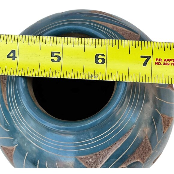 Handcrafted Costa Rican Turtle Design Blue & Terracotta Round Ceramic Vase 6" T - Picture 12 of 12